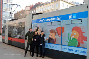 Techniker/innen verzweifelt gesucht? von links: Andreas Schwaiger, Helene Czanba, Stefan Hörcsöky | © TU Career Center