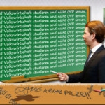 Pilz zu Kurz: "Sie haben ja nur ÖVP gelernt!" | © Mon: zib / Foto Kurz: Dragan Tatic / Fliegenpilz: steffiheufelder / Higru: alluregraphicdesign / Tafel: OpenClipart-Vectors